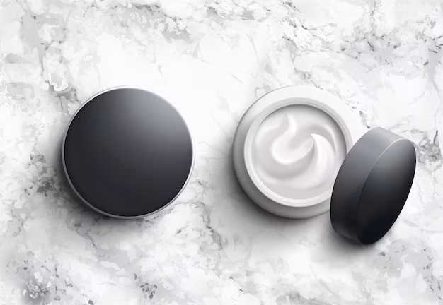 This image presents a set of cosmetic products arranged on a neutral background. The items include jars and bottles, all in a sleek, minimalistic design with clean white and neutral tones. The overall style emphasizes purity, elegance, and modern beauty care aesthetics, making it perfect for branding skincare or luxury self-care products.